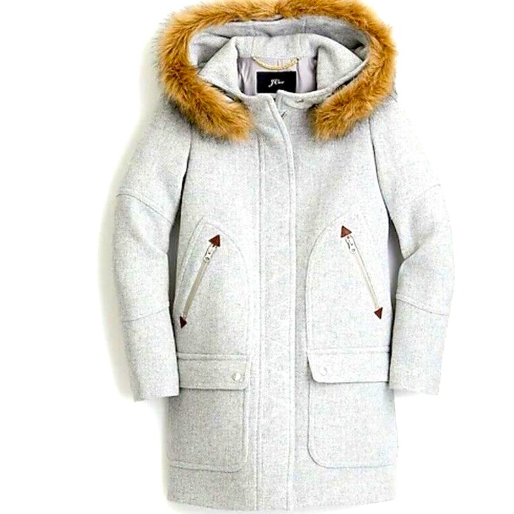 J.Crew Petite Chateau Parka / Long Zippered Jacket with Detachable Fur Hood